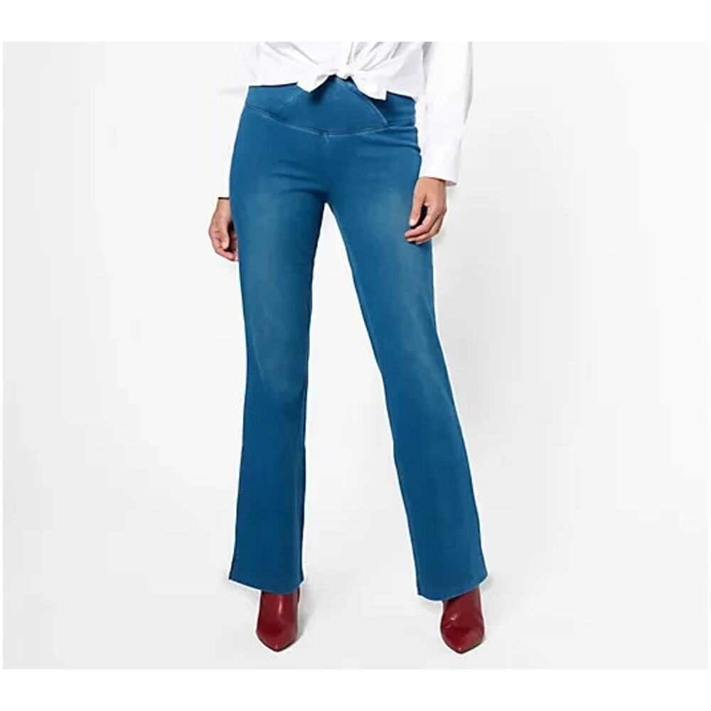 Women with Control Petite Elite Prime Stretch Denim Flare Pants Plus Size 30WP